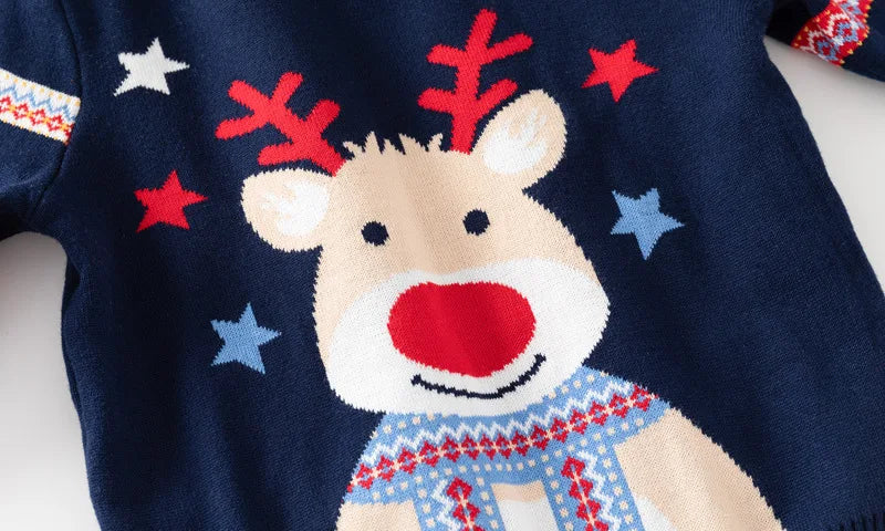 New Year Kid Sweater Long Sleeve Cartoon Print Deer Casual Loose Pullover Knitwear Baby Girl Boy Sweater Christmas Child Clothes