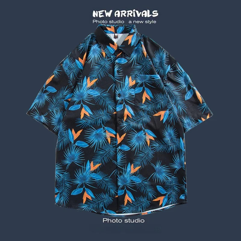 Hawaiian Print Loose Fit Short Sleeve Men's Shirt Thai Style Restaurant Casual Fashion Beach Vacation Shirt Polyester Quick Dry