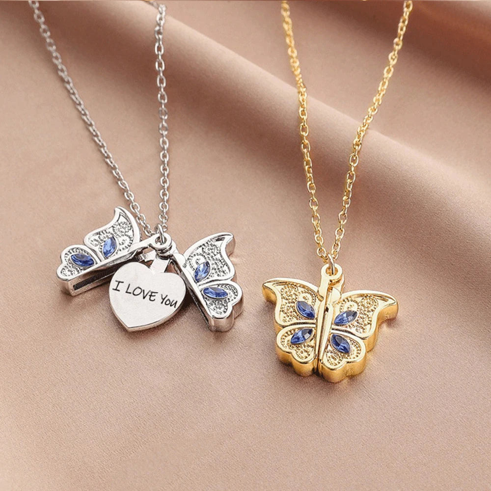 Fashion Butterfly Pendant Necklace Can Be Opened Engraved for Mom Or Girlfriend Birthday Valentine's Day Party Jewelry Gifts