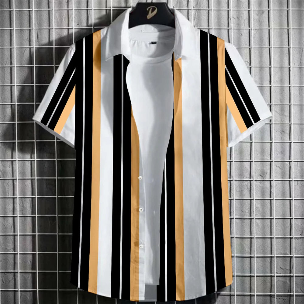 Stripe Men's Shirt Flower 2025 3d Print Shirt Casual Short-sleeved Tops Beach Party Shirts Man Hawaiian Shirt Male Clothes Loose