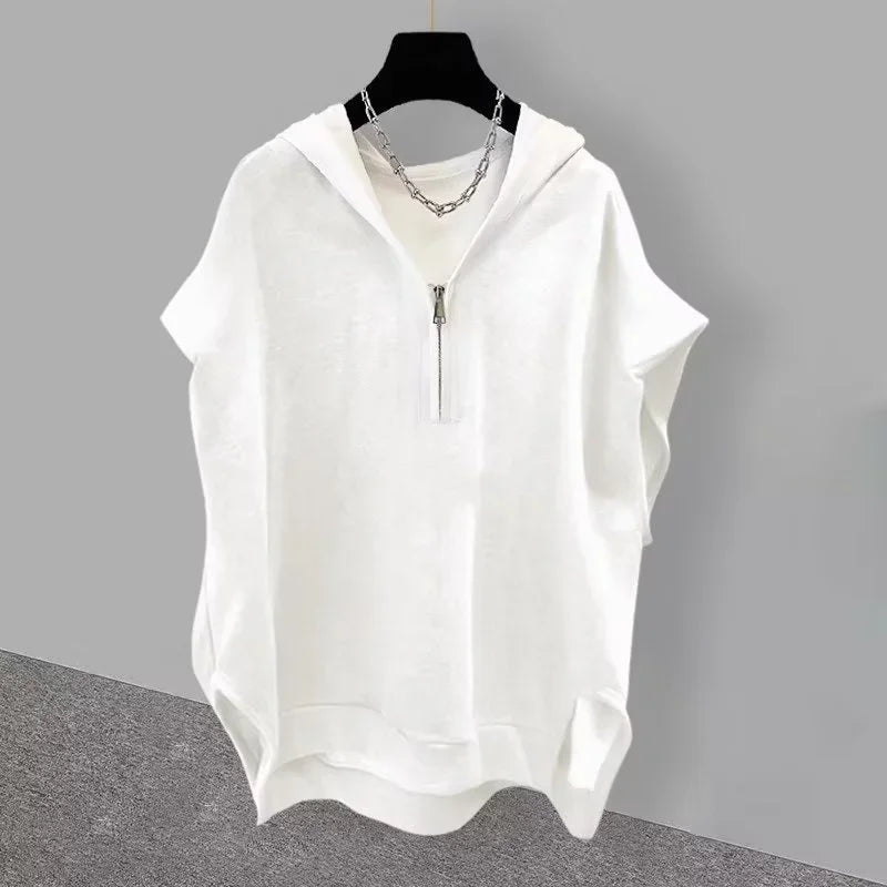 Summer Zipper Hooded Sleeveless T-shirt Men's Korean Fashion Tank Tops 2026 New Y2K Streetwear Casual Vests Hip Hop Tee Shirts