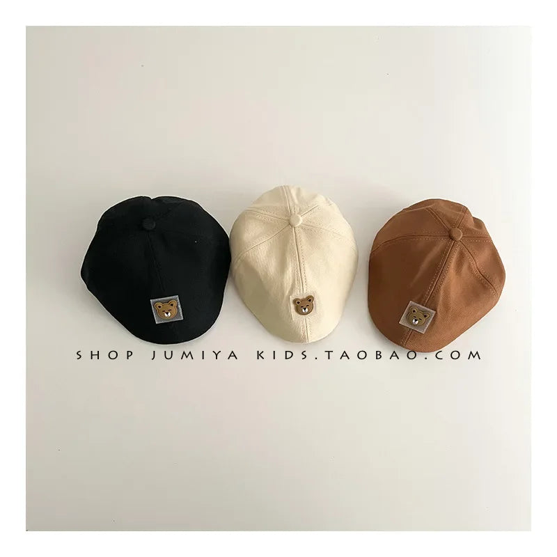 Hot Solid Color Children Berets Stripe Cotton Thin Fashion Simple Kids Hats & Caps Berretto Baby Caps for Boys Girls