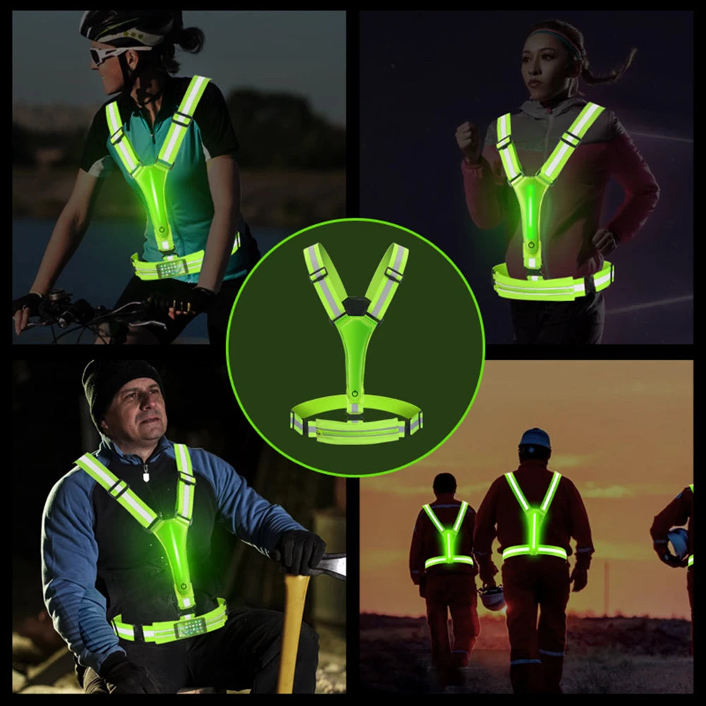 LED Reflective Vest Light Up Running Vest Adjustable Straps Cycling Safety Vest USB Rechargeable 3 Light Modes for Night Running
