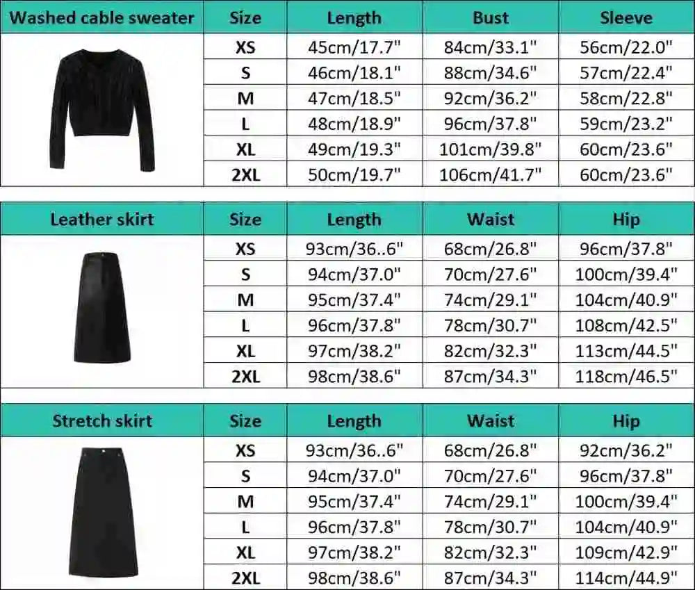 AP 2026 Women Washed Sweater Autumn and Winter Cable Sweater Stretch Skirt and Fashion Leather Skirt