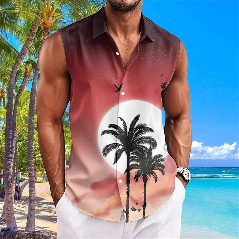 Men's Quick Dry Sleeveless Shirt 3D Printed Party Button Street Entertainment Beach Holiday Fashion Trend Summer New