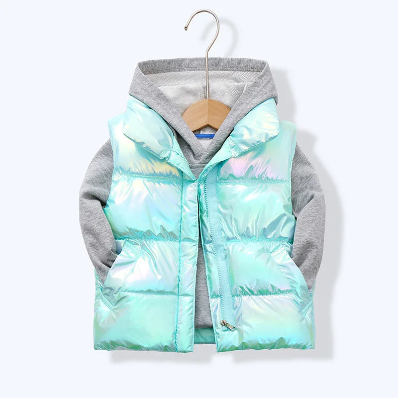Kids Down Clothes Waistcoat Child Fashion Warm Vest Teen Thickened Down Clothing Boys Girls Dazzle Color Sleeveless Outerwear