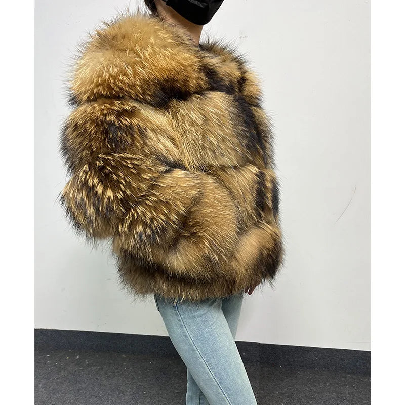 MAOMAOKONG Super Hot Winter Women Luxury Thick Real Raccoon Fur Coat Natural Fox Fur Jacket Plus Size Furry Jackets Female Vest