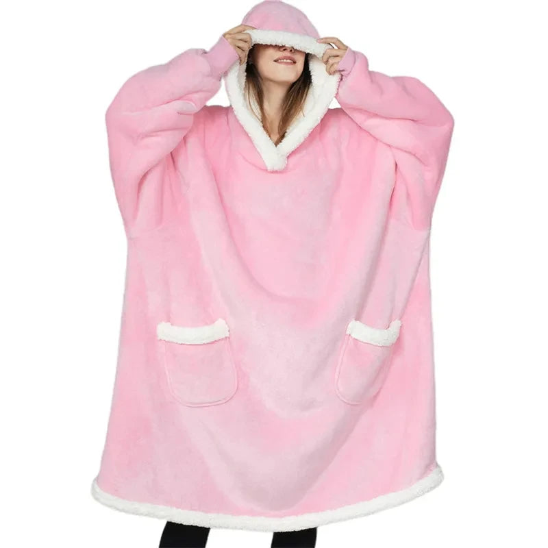 2024 Winter Super Long Flannel Blanket Winter Hoodies Sweatshirt Women Men Pullover Fleece Giant TV Oversized Blanket