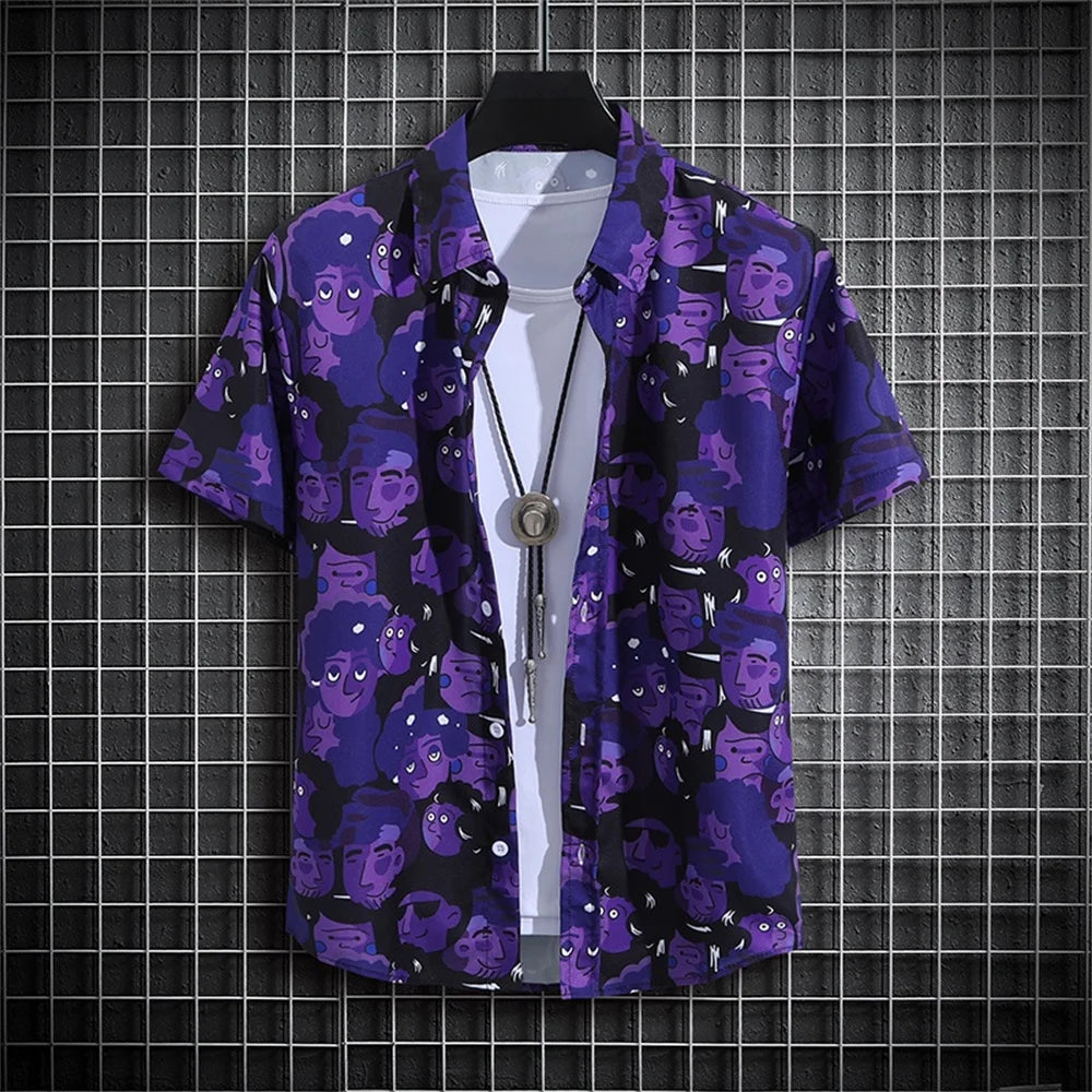 Stripe Men's Shirt Flower 2025 3d Print Shirt Casual Short-sleeved Tops Beach Party Shirts Man Hawaiian Shirt Male Clothes Loose