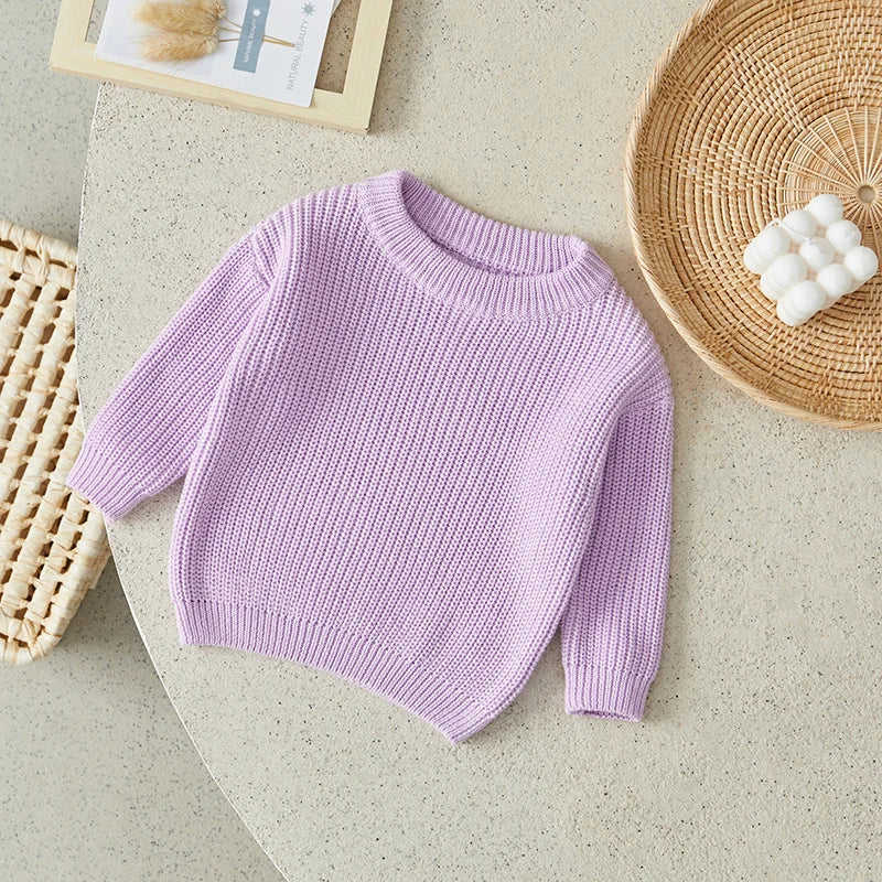 Suefunskry Newborn Baby Girl Boy Knitted Long Sleeve Autumn Winter Sweater Solid Loose Pullover Casual Tops Kids Clothes 3M-5Y