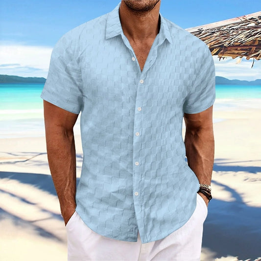 Men's shirts casual button down shirts jacquard shirts solid color short sleeve shirt collar casual daily wear elegant and fashi