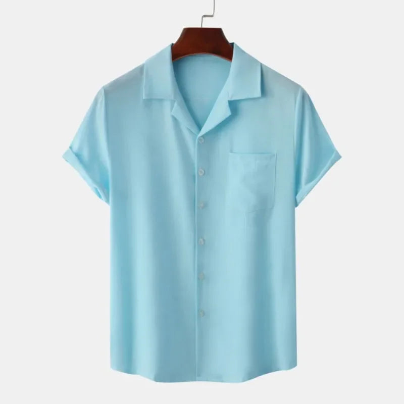 Solid Color Hawaiian Beach men's short-sleeved Tops Comfortable Casual Lapel men's Shirts Summer New men's short-sleeved Shirts