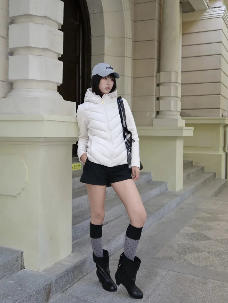 ETJ 2025 new  women's elegant fashion patchwork long sleeve standing collar hooded cotton jacket sport coat 8073227