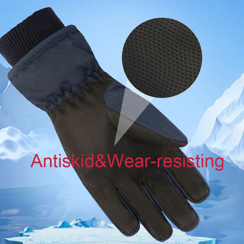 Waterproof Ski Gloves for Adult Kids Thick Children Snowboard Gloves Outdoor Fleece Lining Family Winter Gloves for Boys Girls
