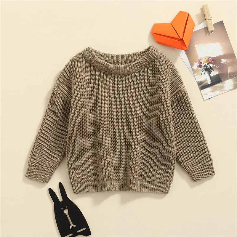 Suefunskry Newborn Baby Girl Boy Knitted Long Sleeve Autumn Winter Sweater Solid Loose Pullover Casual Tops Kids Clothes 3M-5Y