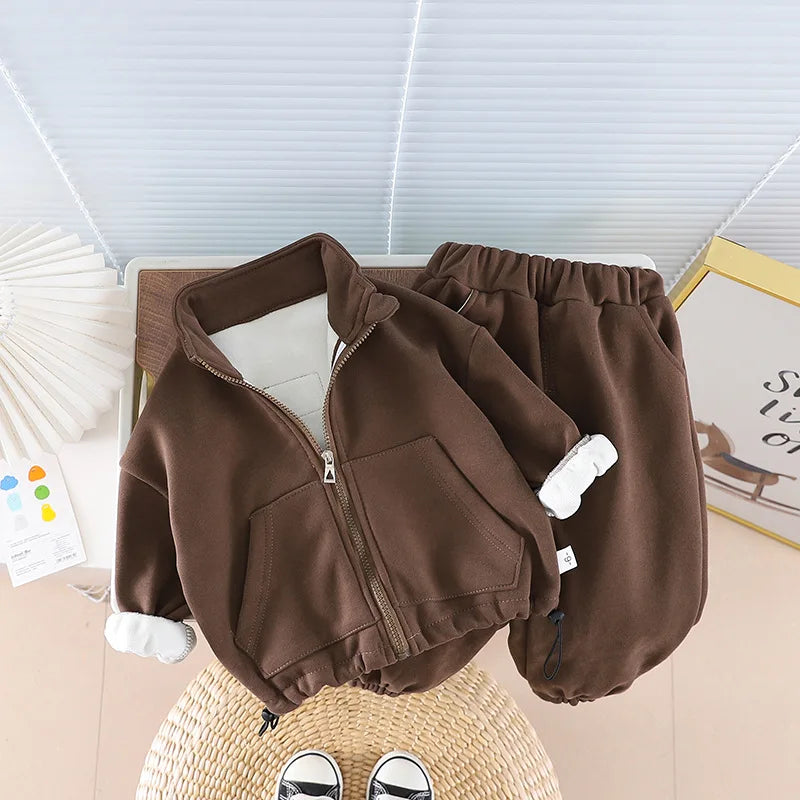 IYEAL Children's Baby Clothing Sets Winter Fleece Casual 2 PCS Kids Sets Sport Suit for Baby Girls Boys Clothes Coat+Pants 1-6 Y