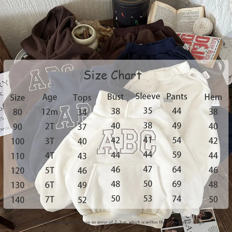 MILANCEL Winter Kids Clothing set Fur Lining Boys Hoodie Set  Hooded Sweasthirt And Pants  2Pcs Track Suit