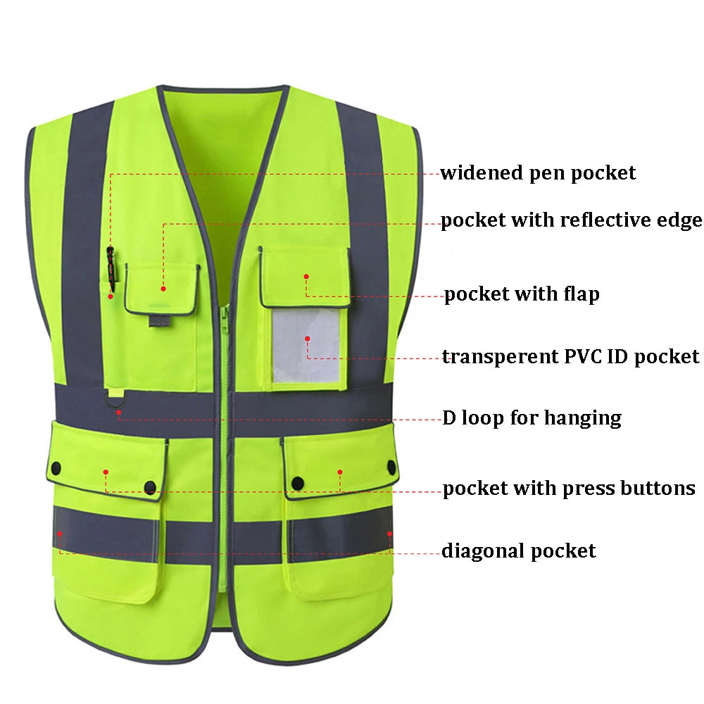 Size S-4XL Hi Vis Road Working Vest Outdoor Motorcycle Cycling  Waistcoat Clothing Workwear Jacket