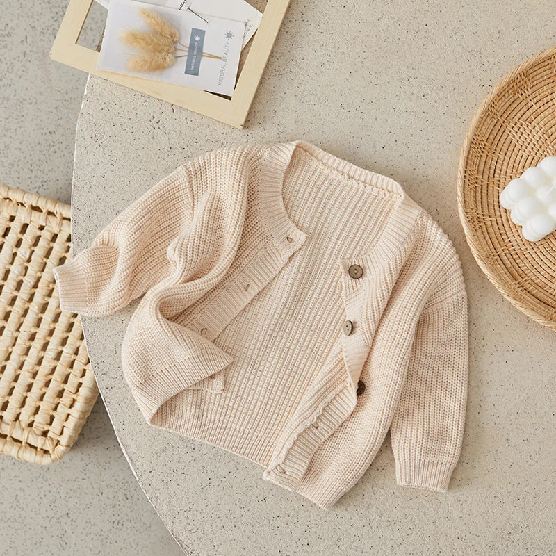 Suefunskry Baby Boys Girls Autumn Winter Knitted Sweater Long Sleeve Solid Color Single-breasted Knitwear Cardigan Jacket