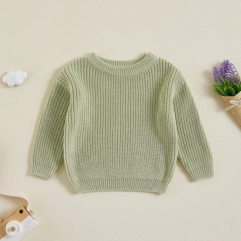 Cute Toddler Unisex Cable Knit Sweater Warm Cozy Round Neck Long Sleeve Pullover Jumper for Autumn Winter Season