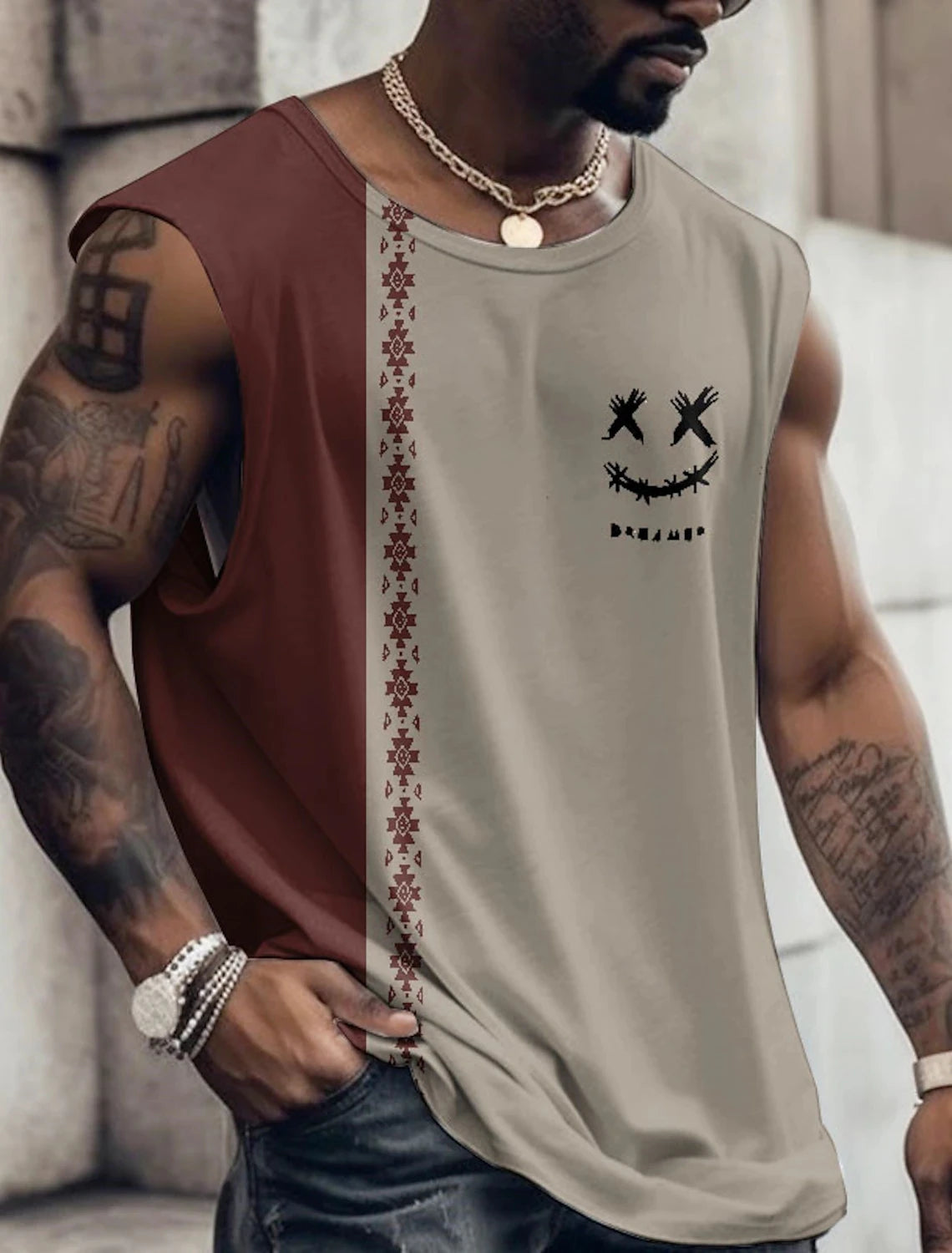 Men's Crew Neck Vest Side Totem 3D Printed Outdoor Street Sleeveless Printed Clothing Sports Casual Plus Men's Sports Vest