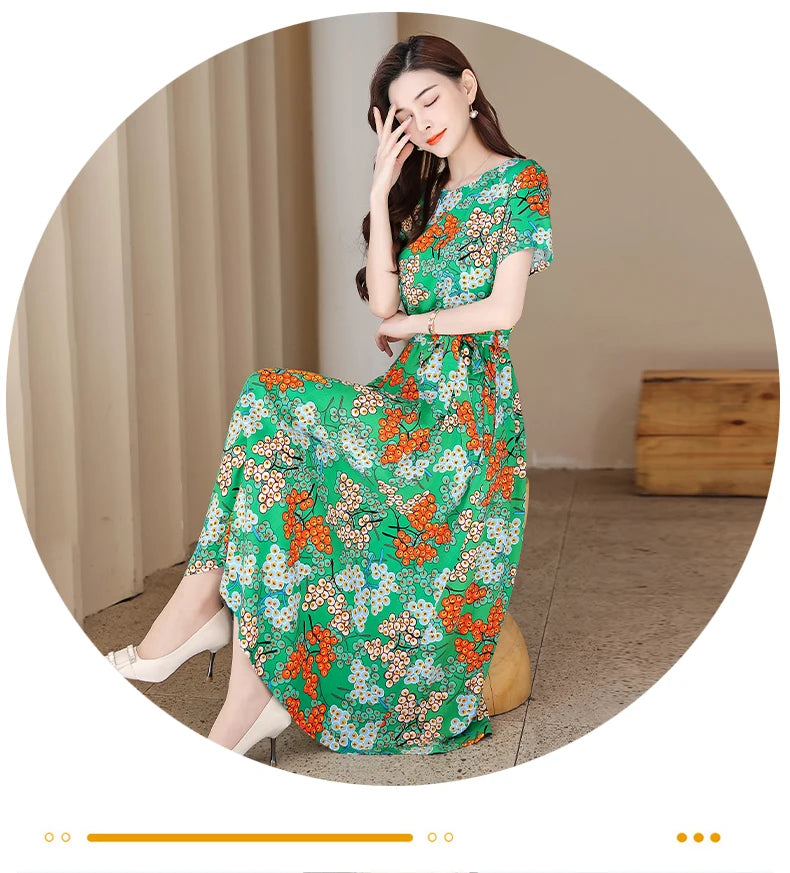 New Fashion Women Summer Dresses Hot Stylish O-Neck Print Floral Bohemian style Casual Loose sleeveless print Long Dress