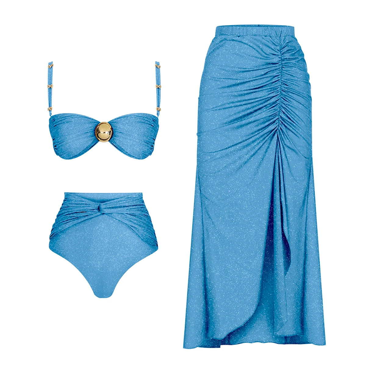 Sexy Bikini Set With Cover Up Luxury Woman Swimsuit Off Shoulder Swimwear High Waist Push Up Biquini Bathsuit Beach Outfits