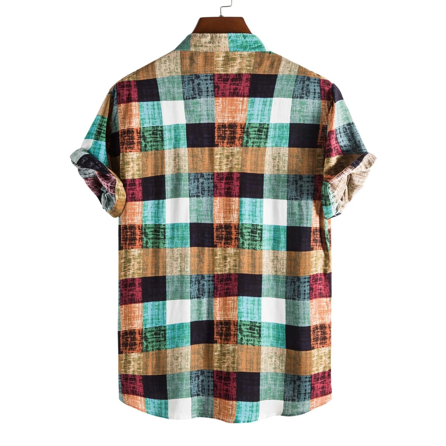 Men's Fashionable Short Sleeve Shirt 2021 New Style Plaid Print Stand Collar Casual Wear Made in China for Global Trade