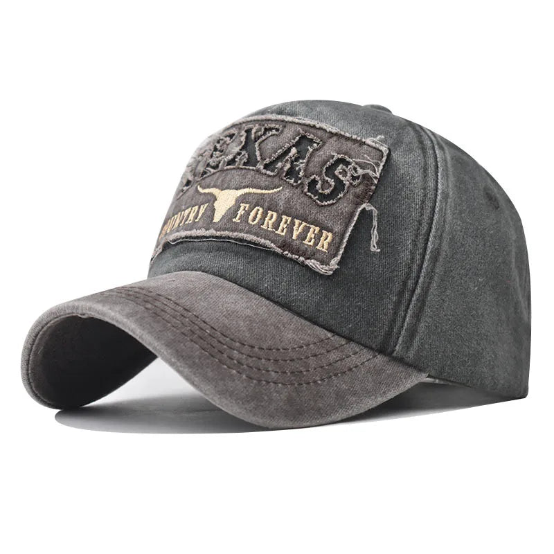 Baseball Cap Sun hat Retro-style Washed denim TEXAS Color matching Shut and run Spring Autumn baseball Hip Hop Fitted Cap