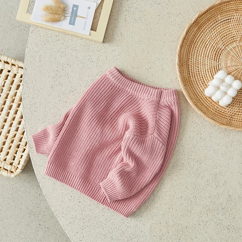 Suefunskry Newborn Baby Girl Boy Knitted Long Sleeve Autumn Winter Sweater Solid Loose Pullover Casual Tops Kids Clothes 3M-5Y