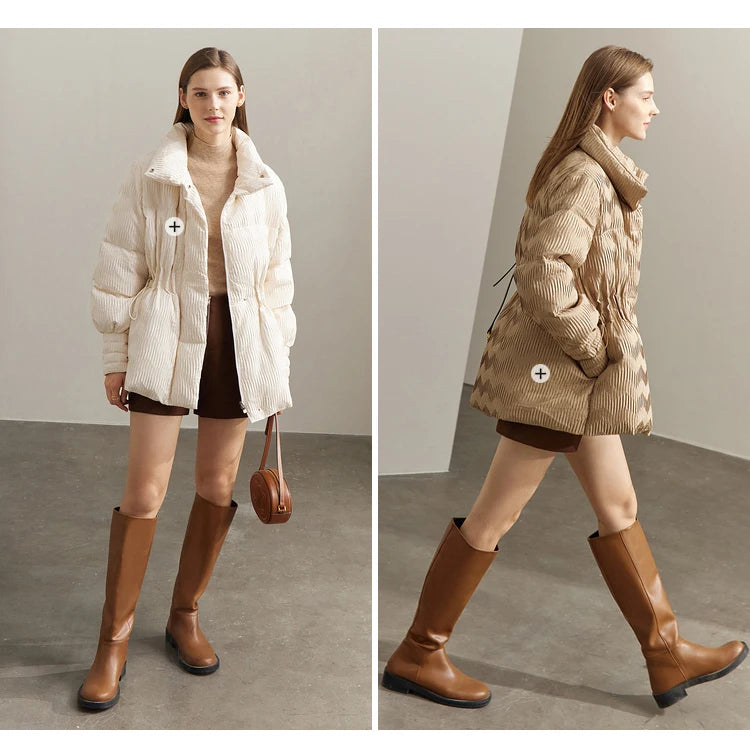 AMII Minimalist Duck Down Puffer Coat Women Winter 2025 Lightweight Stand Collar Lapel Warm Outerwear New Jackets 12344052