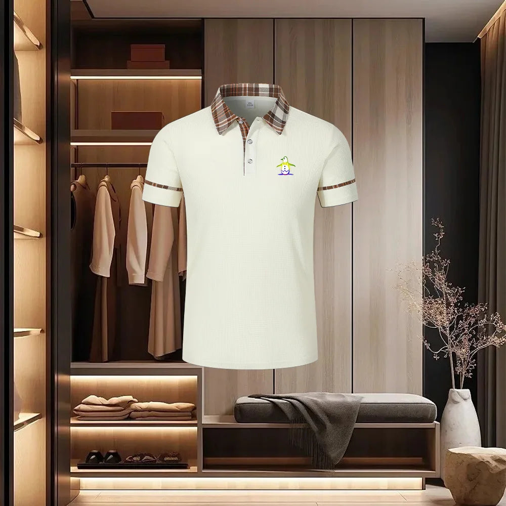Summer Men's Short Sleeve Collar Tshirts New Solid Color Casual Polo Shirt Trendy Breathable Loose Basic Splice Top