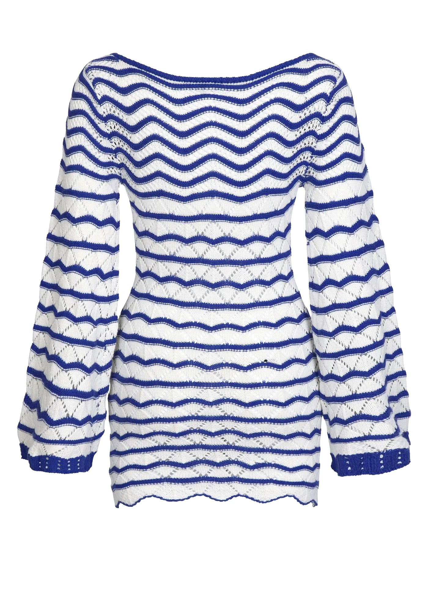 Sexy Boho Striped Chic V-neck Cut Out Bell Sleeve Knit Beach Mini Dress 2025 Summer Women Seaside Holiday Swimsuit Cover Up K123