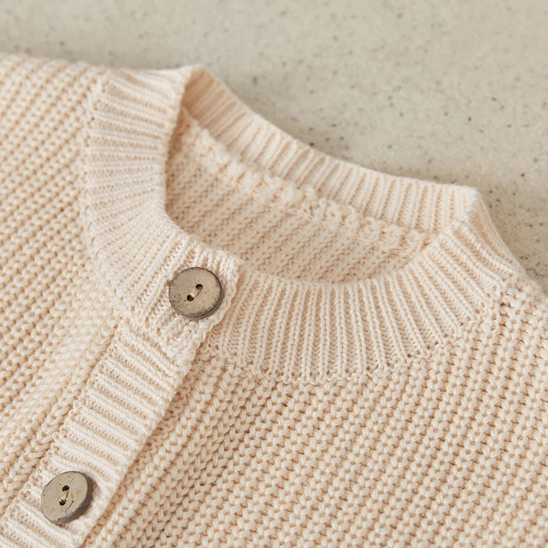 Suefunskry Baby Boys Girls Autumn Winter Knitted Sweater Long Sleeve Solid Color Single-breasted Knitwear Cardigan Jacket