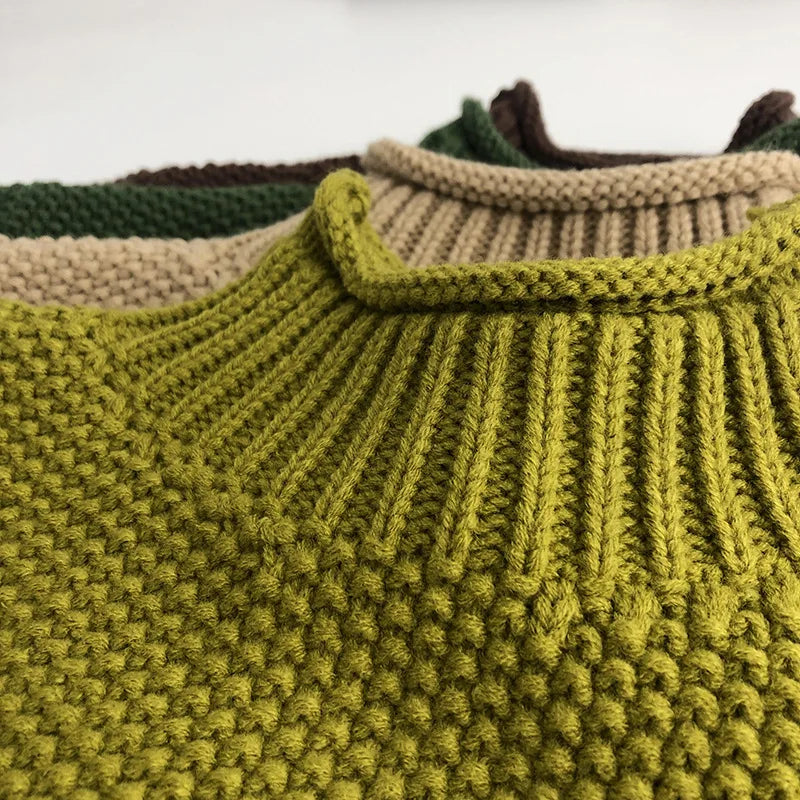 MILANCEL Winter Korean Style Kids Sweater Vintage Boys Knitwear Solid Turtleneck Girls Sweaters Coat