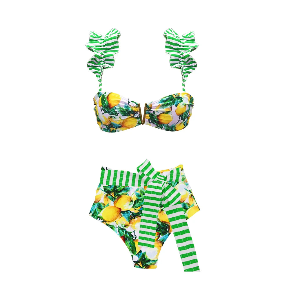 Sexy Bikini Set With Cover Up Luxury Woman Swimsuit Off Shoulder Swimwear High Waist Push Up Biquini Bathsuit Beach Outfits