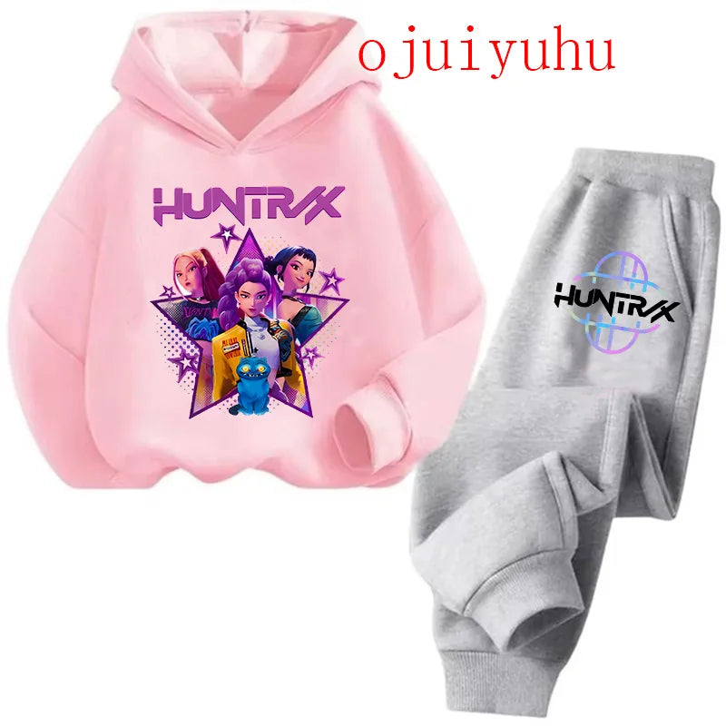 Streetwear 90s Sets Children Hoodies Kpop Demon Hunters Pullover Sweatshirt Anime Trucksuit Cartoon Girls Boy Kids  Clothes