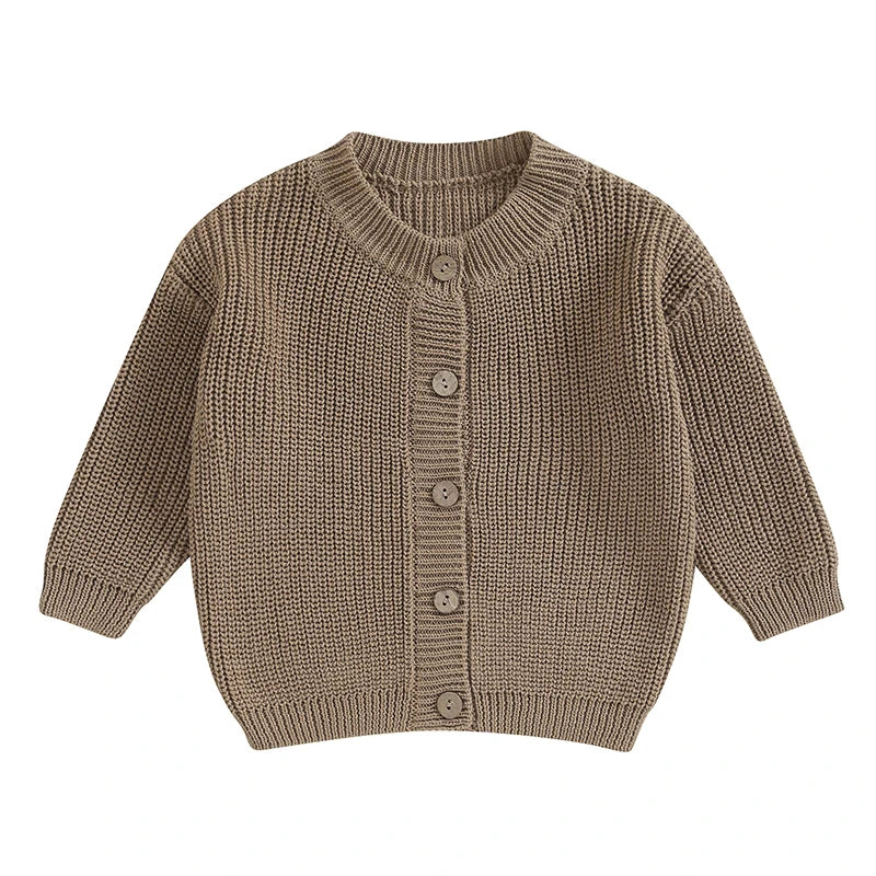 Suefunskry Baby Boys Girls Autumn Winter Knitted Sweater Long Sleeve Solid Color Single-breasted Knitwear Cardigan Jacket