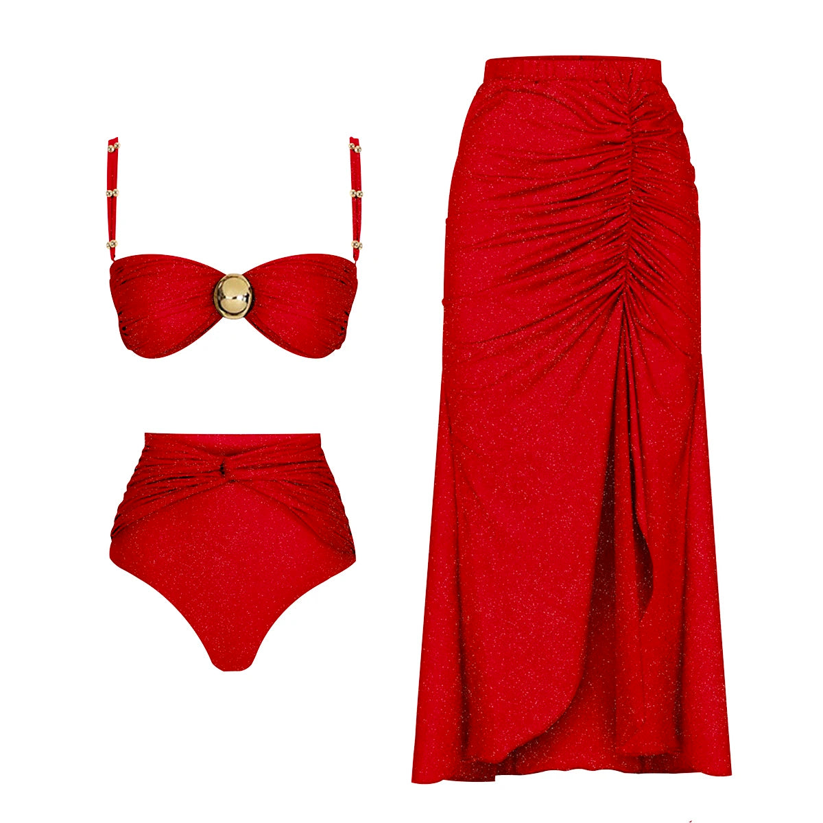 Sexy Bikini Set With Cover Up Luxury Woman Swimsuit Off Shoulder Swimwear High Waist Push Up Biquini Bathsuit Beach Outfits