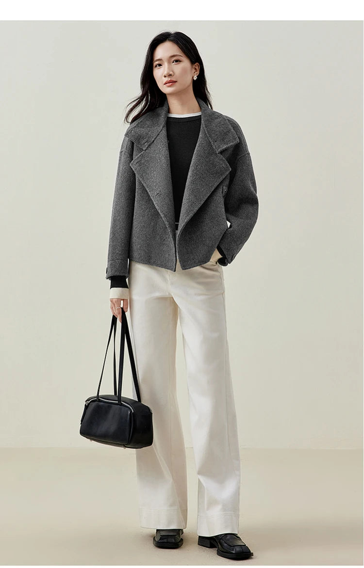 SENTUBILA 100% Wool Coats For Women Winter Jackets 2025 Stand Turtleneck Double Sided Short Outerwears Female Clothes W44O56626