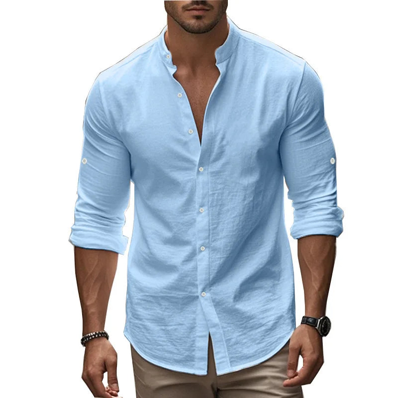 Men's Casual Cotton Linen Shirt Long Sleeve Button Down Slim Fit European Fashion Breathable Daily Wear Tops white shirt