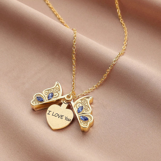 Fashion Butterfly Pendant Necklace Can Be Opened Engraved for Mom Or Girlfriend Birthday Valentine's Day Party Jewelry Gifts