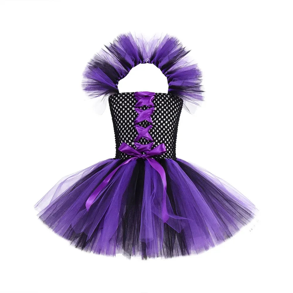 Halloween New Witch Dress Cosplay Costume Dress for Girl Carnival Party Dress Hat Broom Fancy Clothes Suit