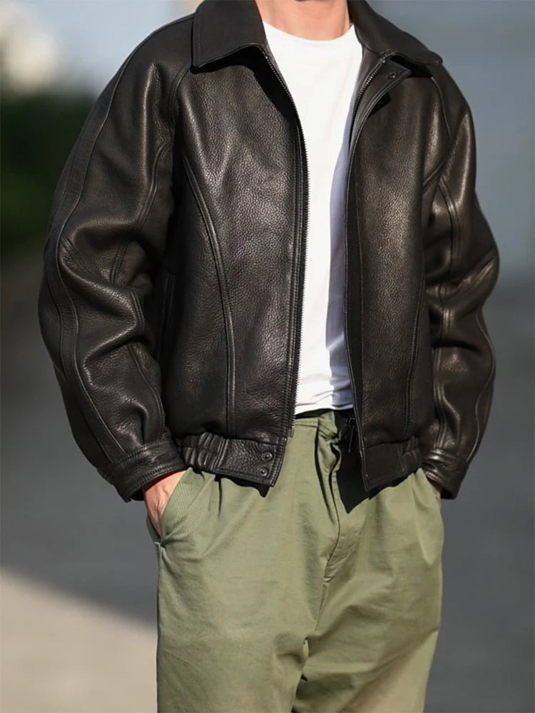 Mauroicardi Spring Autumn Cool Handsome Black Hard Pu Leather Jacket Men Zipper Luxury Designer American Vintage Clothes 2024