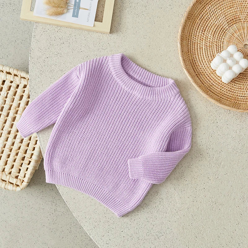 Suefunskry Newborn Baby Girl Boy Knitted Long Sleeve Autumn Winter Sweater Solid Loose Pullover Casual Tops Kids Clothes 3M-5Y