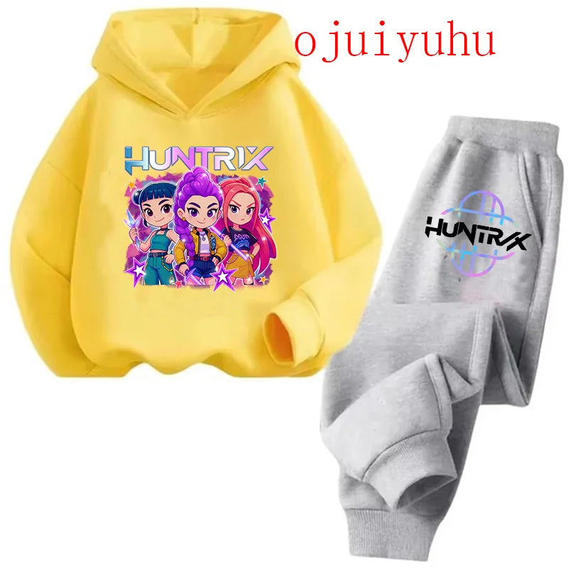 2025 movie korean style Sets Children Hoodies Kpop Demon Hunters Pullover Sweatshirt Trucksuit Cartoon Girls Boy Kids Clothes