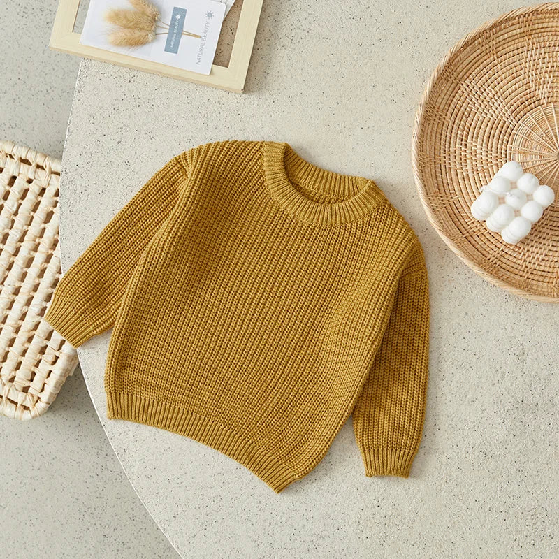 Suefunskry Newborn Baby Girl Boy Knitted Long Sleeve Autumn Winter Sweater Solid Loose Pullover Casual Tops Kids Clothes 3M-5Y