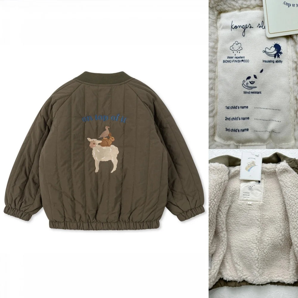 2025 KS Winter Baby Boys Cartoon Lambswool Jackets Kids Cotton Clothes Girls Jackets Outerwear Coats Boys Flight Suit Jackets