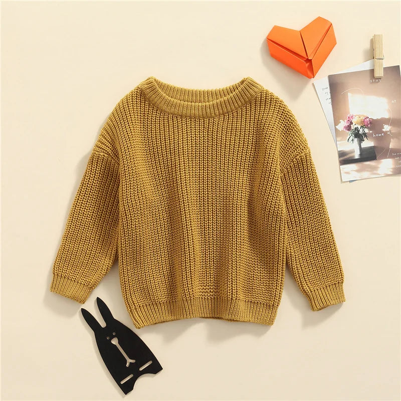 Suefunskry Newborn Baby Girl Boy Knitted Long Sleeve Autumn Winter Sweater Solid Loose Pullover Casual Tops Kids Clothes 3M-5Y