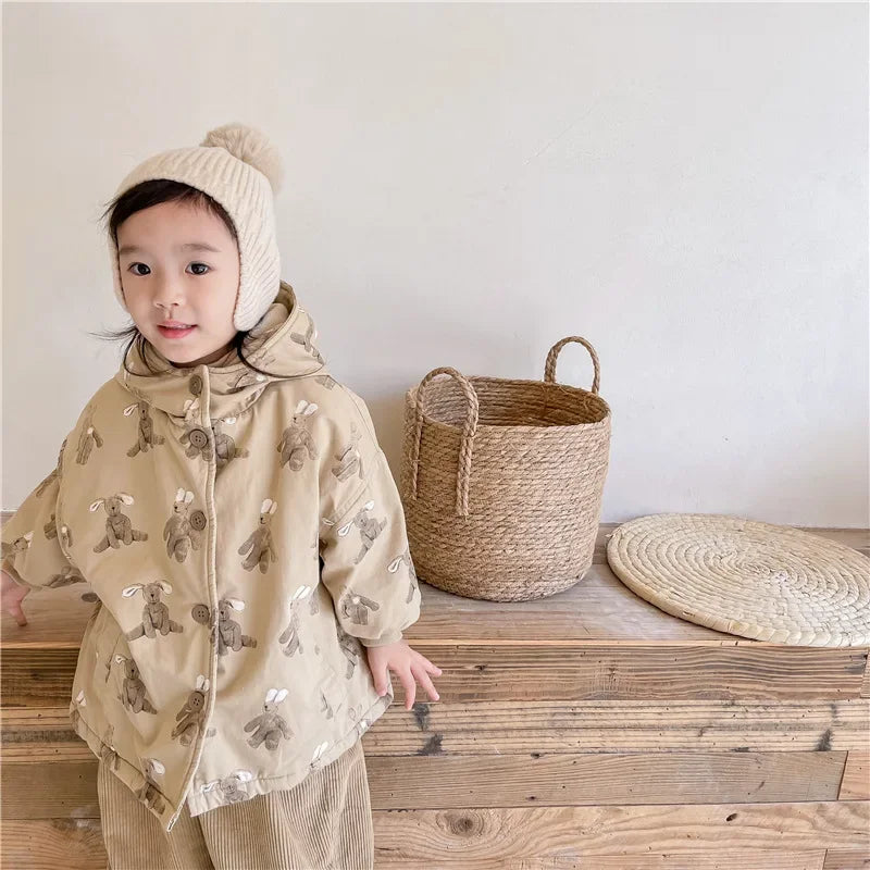 Children From 1 To 7 Years Outerwear Cartoon Kids Thick Padded Coat With Hood Korean Baby Clothing Girl Boy Jacket Warm Winter